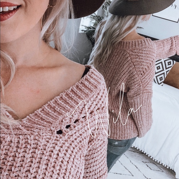 LAST CHANCE❄️ Chenille v neck sweater pink - Picture 7 of 8